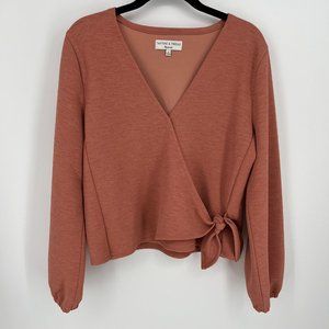 Madewell Texture and Thread Crepe Wrap Top Size M Terra Cotta Pink Orange Crop